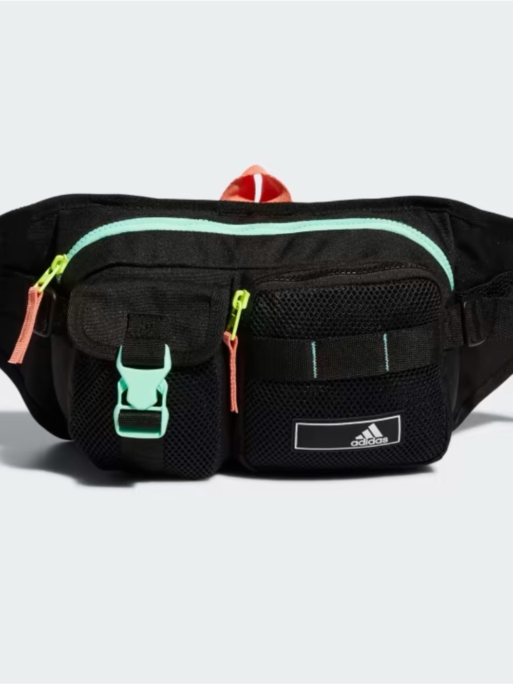 adidas Black Waist Pack with Mint and Coral Accents